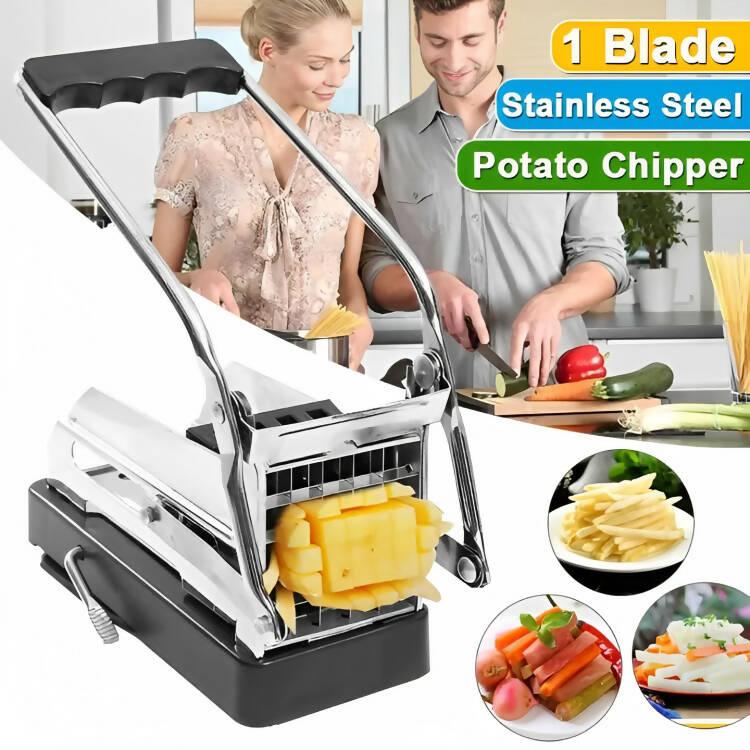 Stainless Steel Potato Chips Cutter Chipper Vegetable French Fries Maker Machine for French Fries Potato Cutter Slicer Vegetables Cucumber Carrot Onion French Fry Cutter with 2 Blades - ValueBox