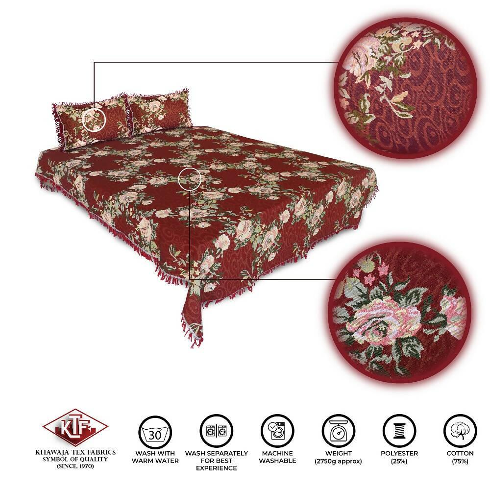 Khawaja King size double bedsheets jacquard bed set traditional hand crafted bed sheet gultex style multani cotton polyester bed sets with 2 pillow covers - ValueBox