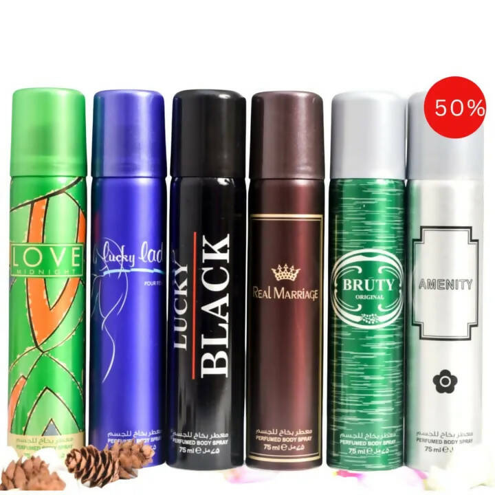 Pack of 6 - Body Spray for Men & Women 75ml Premium Quality Same Body Spray You will Received as Picture High Quality Long Lasting Fresh Scent Imported Quality Body spray for boys and girls Body Spray for Unisex Body Spray Deodorants Gift