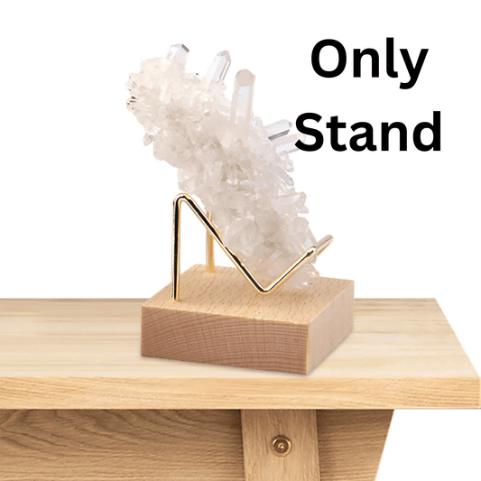 Stone Crystal Cluster Stand With Metal Arm And Wooden Base Mineral Specimen Display Holder Home Decoration Accessories - ValueBox