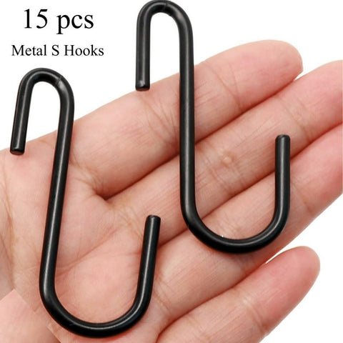 One Set (15 Pieces) Customize Heavy Duty Metal S Hooks Black S Shaped Hooks Hanging Hangers Pan Pot Holder Rack Hooks for Kitchenware Spoons Pans Pots Utensils Clothes Bags Towels Plants - ValueBox