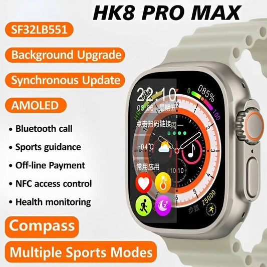 HK8 Pro Max Ultra Smart Watch Series 8 Full Amoled Display with NFC 2.02 inches Screen 49mm Bluetooth Call IP68 Waterproof Long Standby Watches Heart Rate Monitor