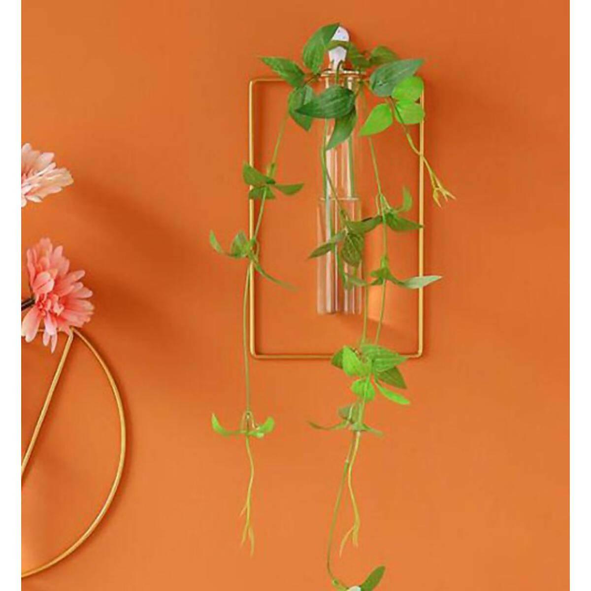 1pc Wall-mounted Glass Vase Home Decor Wall Decoration Iron Hanging Flower Vases Hydroponic Plants Container - ValueBox