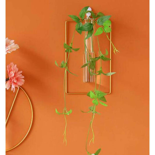 1pc Wall-mounted Glass Vase Home Decor Wall Decoration Iron Hanging Flower Vases Hydroponic Plants Container
