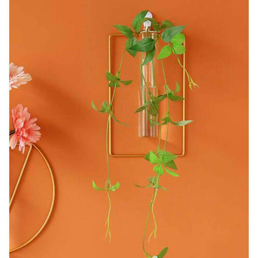 1pc Wall-mounted Glass Vase Home Decor Wall Decoration Iron Hanging Flower Vases Hydroponic Plants Container - ValueBox