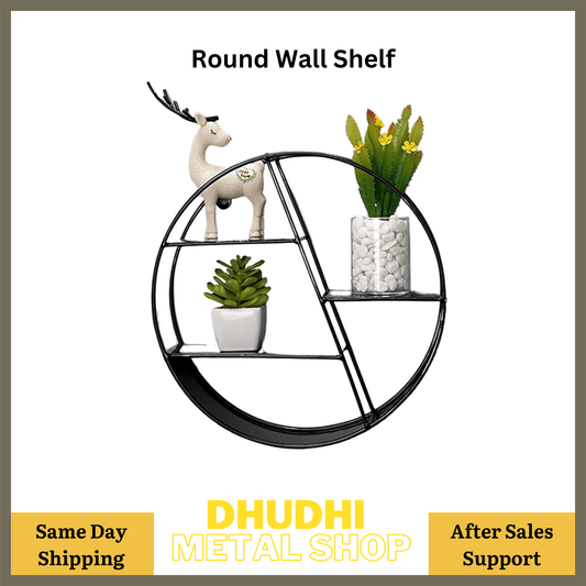 DHUDHI Nordic Style Iron Wall Shelf Decoration Wall-Mounted Round Hexagonal Storage