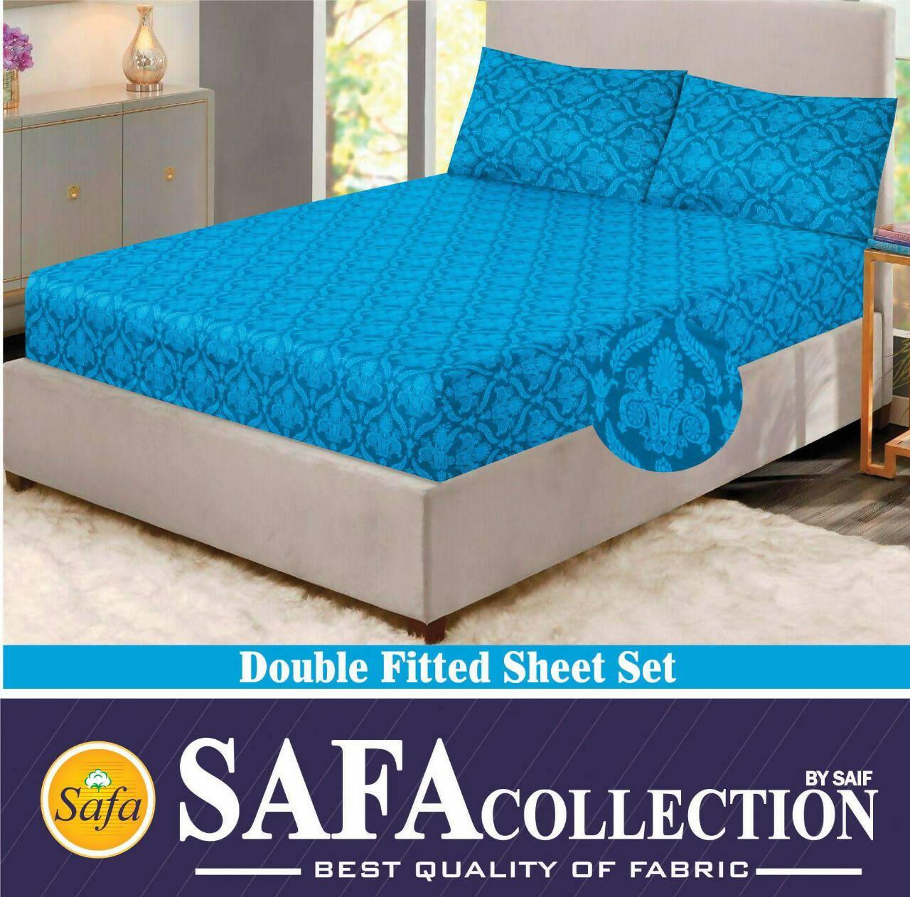 Fitted Bed Sheet with 2 Pillowcase 0082 Double Cotton SAFA Collection - ValueBox