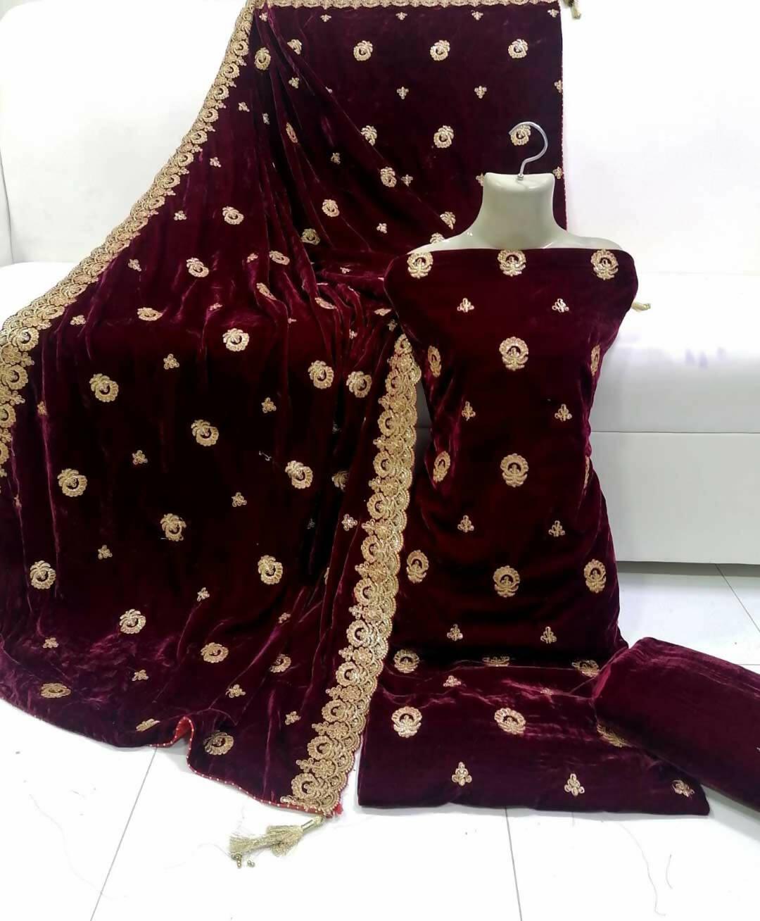 3 PC Unstitched Velvet Shirt, Dupatta And Trouser - ValueBox