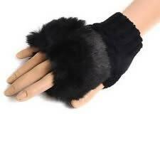 Fashion Women Faux Rabbit Furr Hand Wrist Warmer Winter Fingerless Knitted Gloves - ValueBox