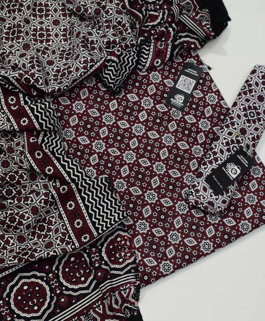 Traditional Cotton Sindhi Ajrak Unstitched Fabric 3 PC