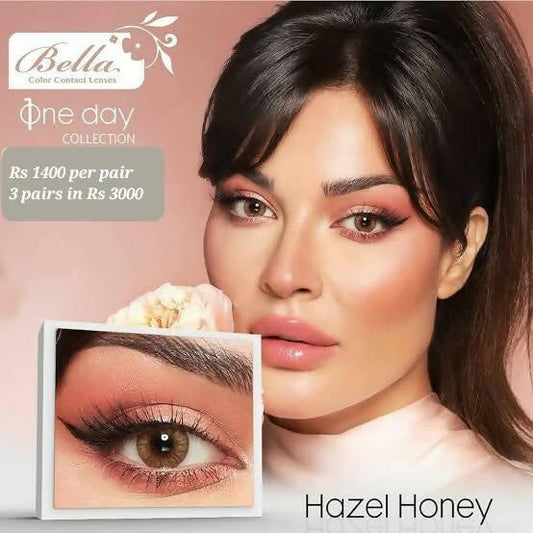 Bella Hazel Honey contact lens with kit box