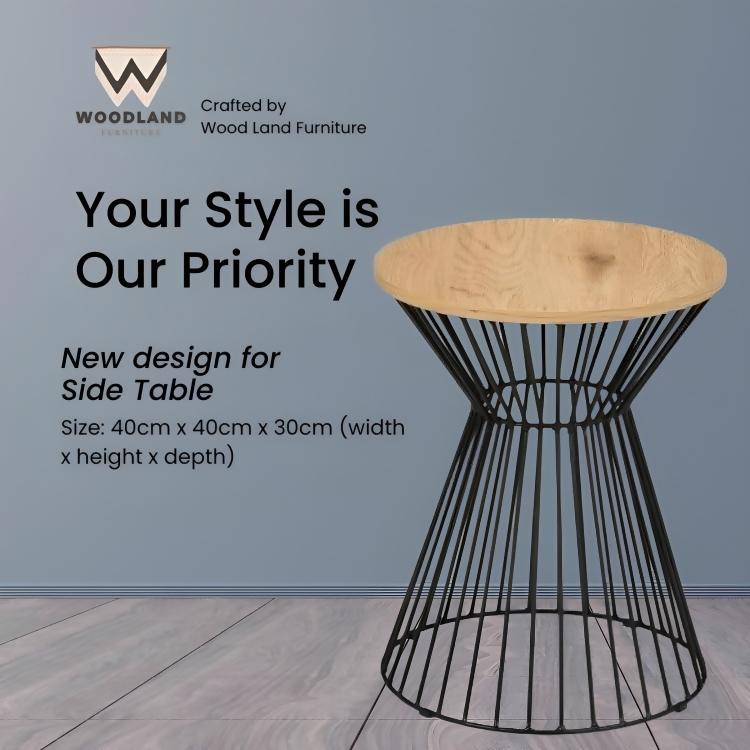 WOOD LAND METAL WIRE REMOVABLE WOOD TOP FOLDABLE ROUND COFFEE SIDE TABLE STORAGE BASKET ONE PICE
