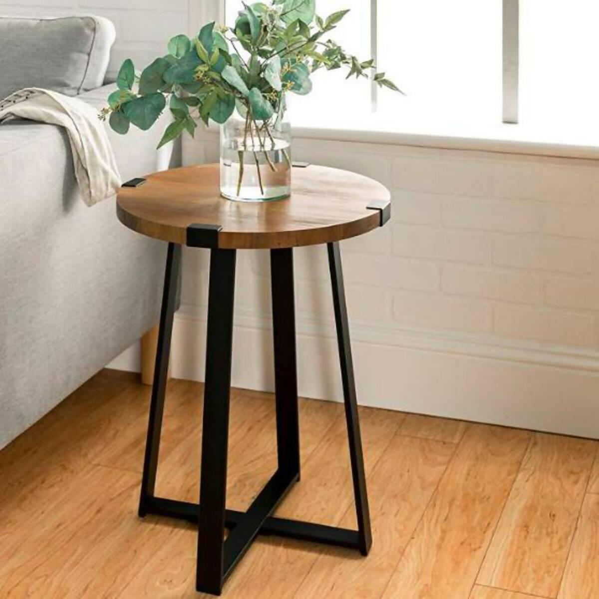 Decore To Adore Customize One Piece Rustic 18″ Wide Metal Legs and Wood Top Round Side Table-Decoration Table-Living Room Table - ValueBox