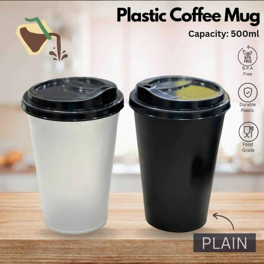 2 Pcs Plain Plastic Coffee Cups 500ml