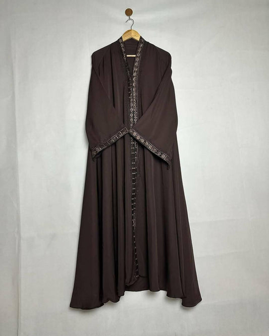 Pure nida fabric embroider abaya brown