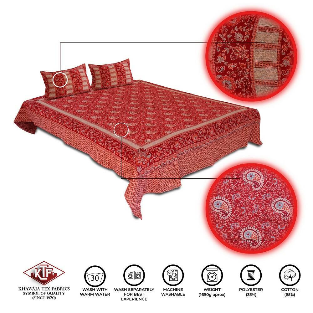 Khawaja King size double bedsheet jacquard traditional hand crafted bed set gultex style multani cotton polyester bed cover with 2 pillow covers A9 - ValueBox