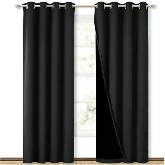 Self Design Jacquard Curtains Blackout Black ( 2 Curtains Set ) - ValueBox