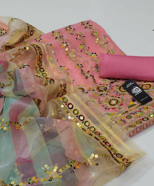 3 PC Embroidered Shirt & Dupatta With Khathan Trouser