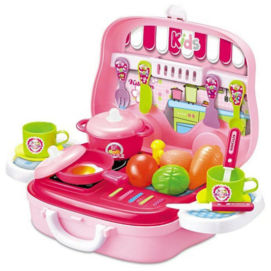 Cooking Kitchen Pretend Play Set Briefcase - Pink - ValueBox