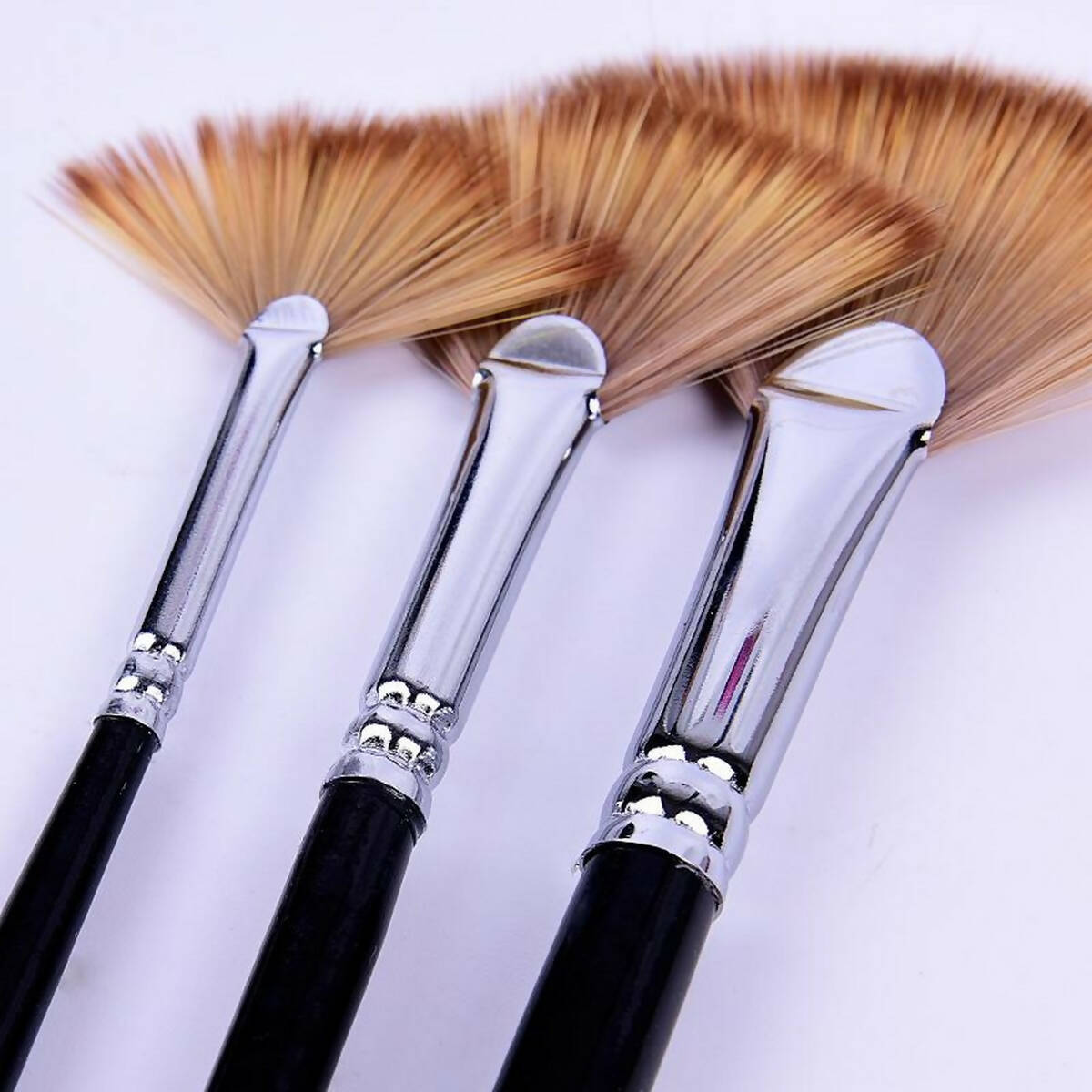 Dugato Wei Yi Artist Fan Paint Brushes Set 3pcs - Soft Anti-Shedding Nylon Hair Wood Long Handle Paint Brush Set For Acrylic Watercolor Oil Gouche Painting