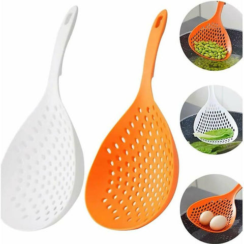 2 Pieces Kitchen Colander Spoon Strainer Large Noodles Scoop Heat Resistant With Long Handle, Long Handle Foods Strainer Scoop Kitchen Fry Noodles WIth Free Gift - ValueBox