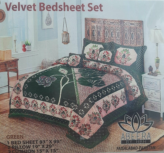 VELVET BED SHEET 5PCS SET with PILLOW & CUSHION CASE 014