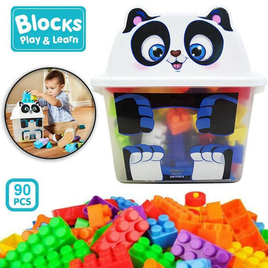 Mega Blocks Cute Panda - 90 Pcs Building Blocks Bucket Jar - Multicolor - ValueBox
