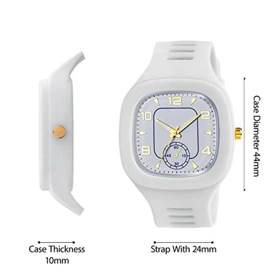 Square Watch White Dial Analog Silicon Strap Stylish Designer Analog Watch for Men's - ValueBox