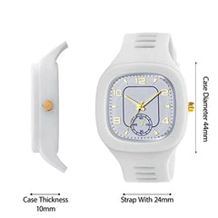 Square Watch White Dial Analog Silicon Strap Stylish Designer Analog Watch for Men's - ValueBox