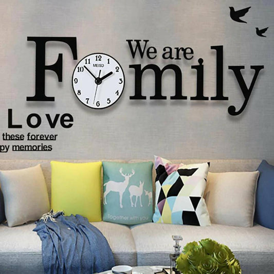 We Are Family Wooden Wall Clock - With Birds and Love 36 Inches , Wooden Wall Clock Wall Clock 3d 24 Inch Wooden Watch Diy Design - ValueBox