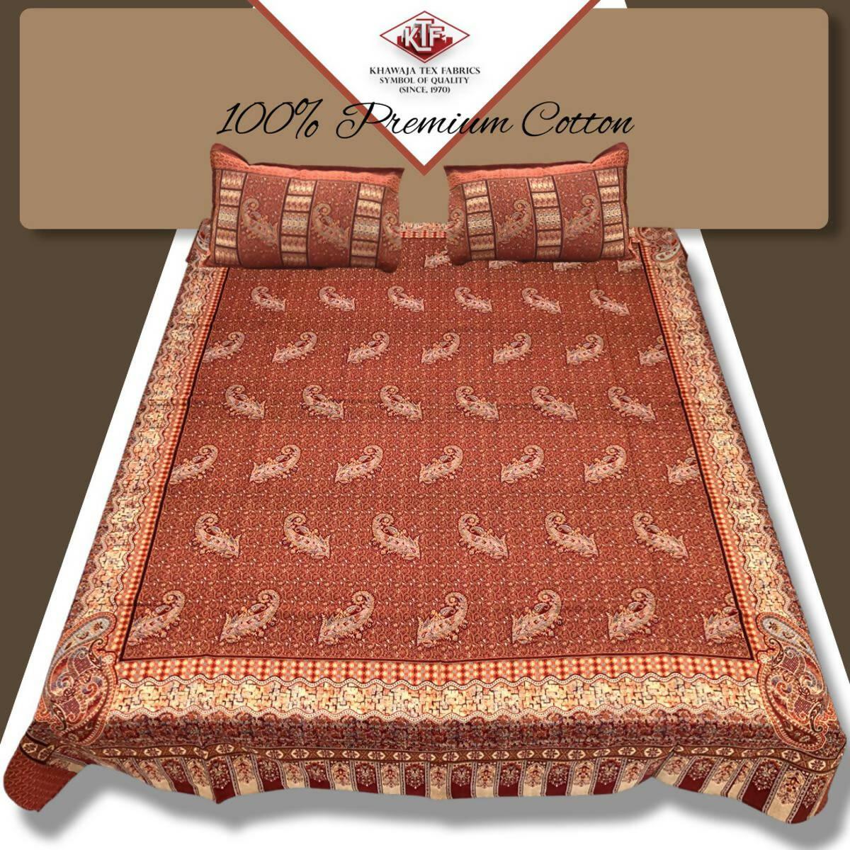 Khawaja King size double bed sheet 100% cotton traditional hand crafted bed set gultex style multani cotton bed cover with 2 pillow covers B7 - ValueBox