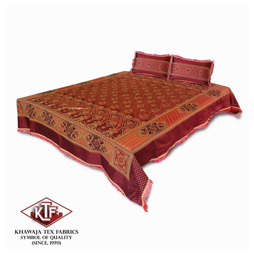 Pack of 2 Bedsheets Khawaja KING size bed sheet jacquard bed set bedsheets with 4 pillow covers A4 - ValueBox