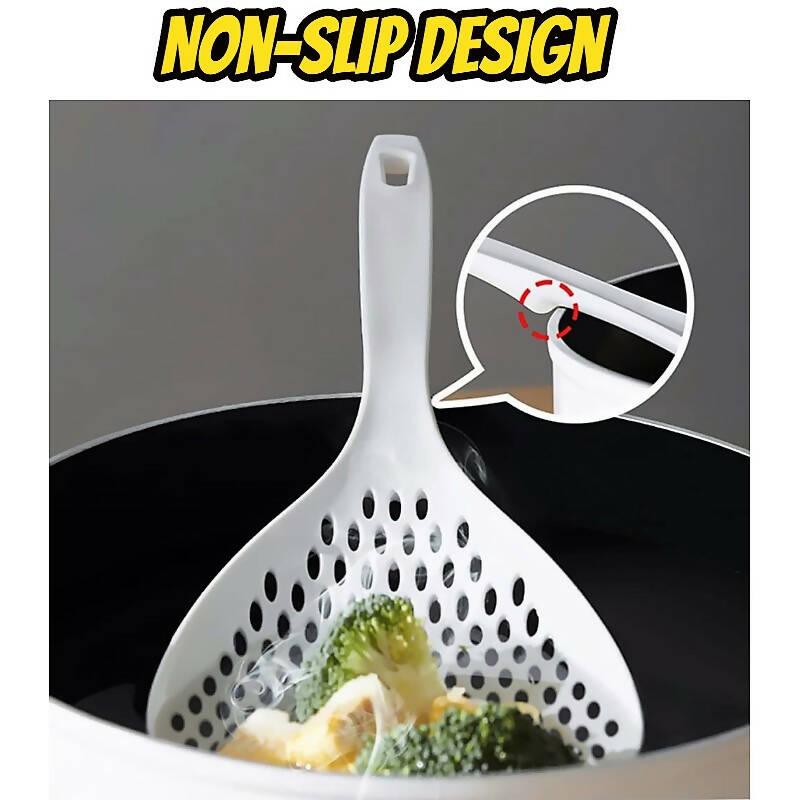 2 Pieces Kitchen Colander Spoon Strainer Large Noodles Scoop Heat Resistant With Long Handle, Long Handle Foods Strainer Scoop Kitchen Fry Noodles WIth Free Gift - ValueBox