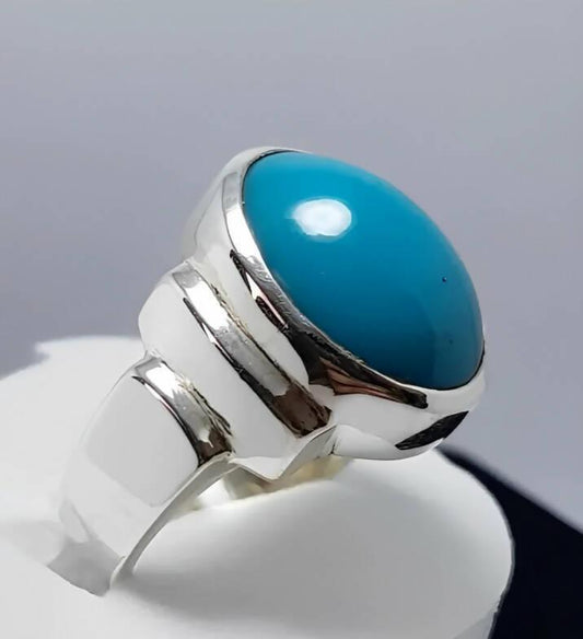 Natural Mens Blue Turquoise stone Original Ring Sterling Silver 925 - ValueBox