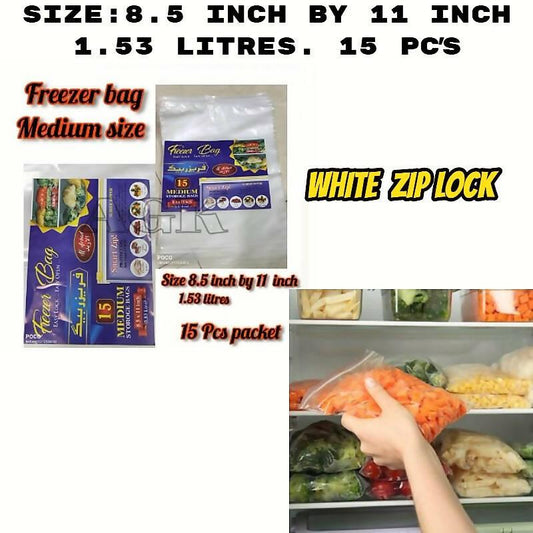 Pack of 15 medium size Freezer bags , Plastic zip bags , Zip lock bags With Free Gift