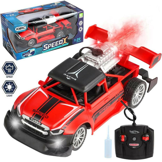 Remote Control Rock Monster Car with Lights & Flame Spray Function Stunt Car - Operated Battery - Red - ValueBox