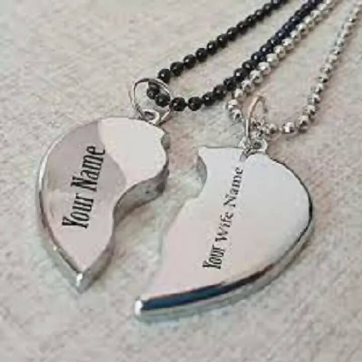 Engraved Name Couple Broken Heart Necklace
