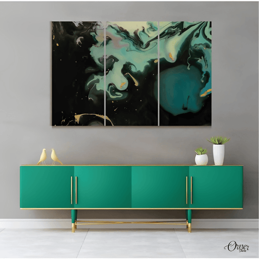 Liquid Green With Gold Glitter (3 Panels) | Abstract Wall Art - ValueBox
