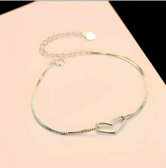 Silverly Women's Sterling Silver Open Love Heart Cute Charm Chain Bracelet, 15 + 2 Cm Extender