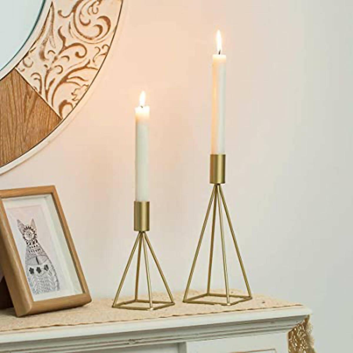 Geometric Wire Taper Candle Holders Candlestick Holder Set of 2, - ValueBox