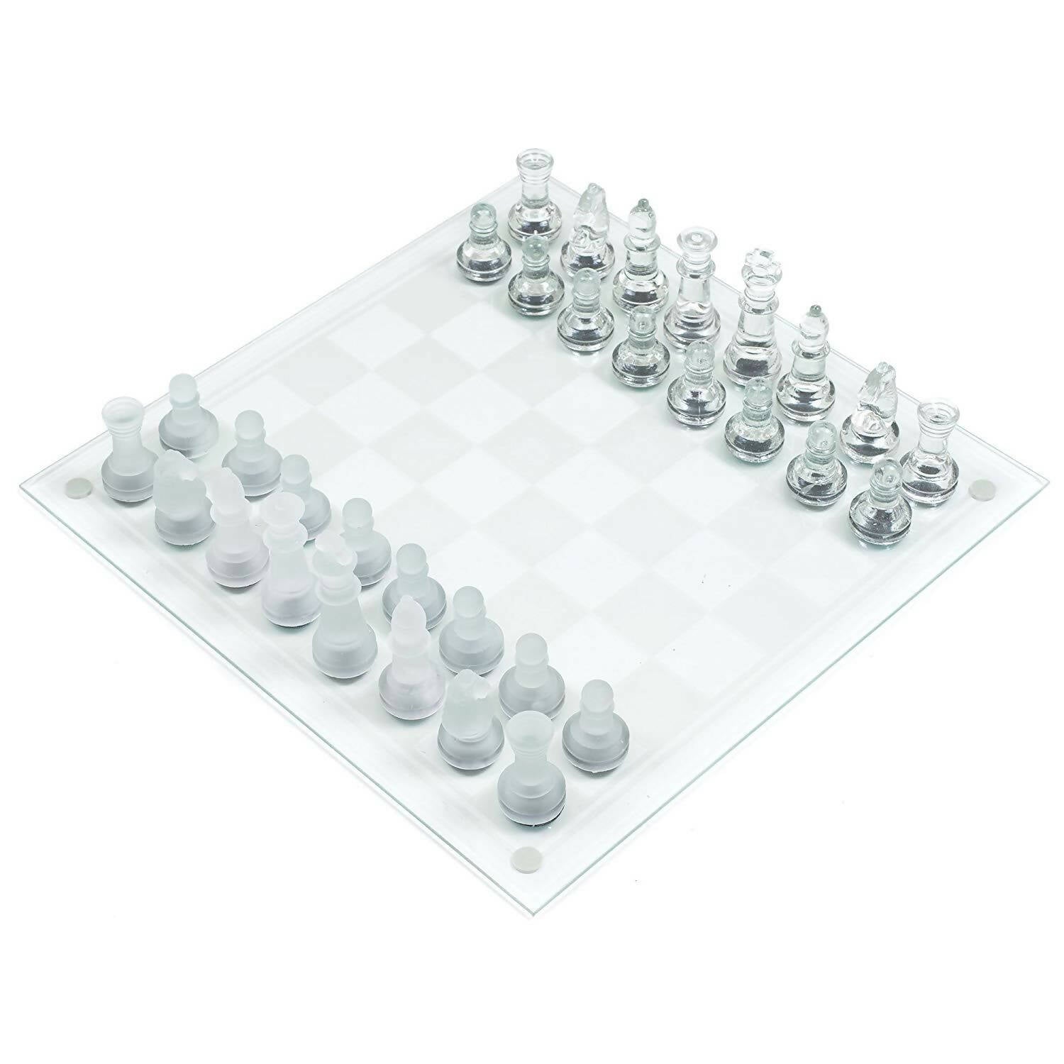 Elegant Glass Chess & Checker Board Set Clear & Frosted Board Game - Small