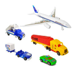 Plane Set with Airport System Learning Set - Oil Tanker - Police Car - Stair Truck and Generator - ValueBox