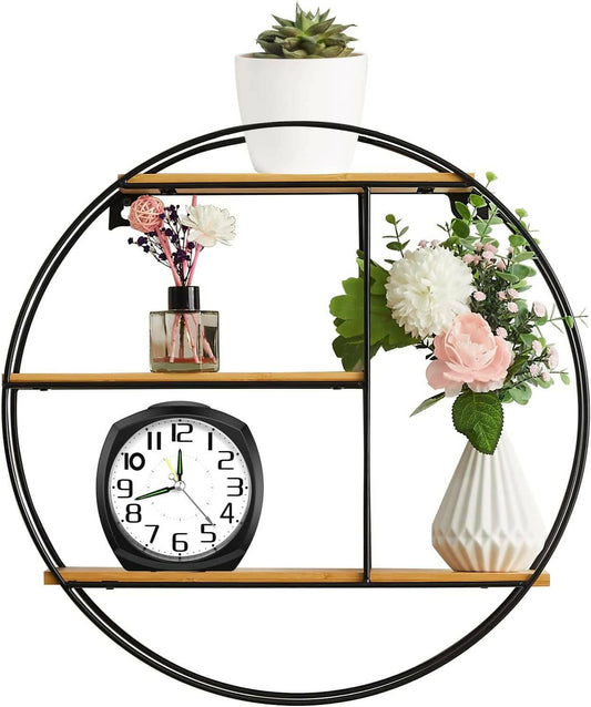 3 Tier Made From Metal and Wood Round Wall Floating Shelves - ValueBox