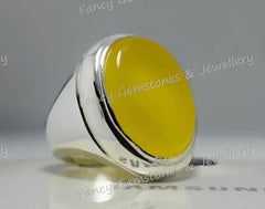 Handmade 925k Sterling Silver Yellow Agate (Aqeeq) Stone Men's Ring -Outstanding Gift - ValueBox