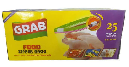 Grab Food Zipper Bags 25 Medium Zipper Bags (8.5 X 10 Inch)
