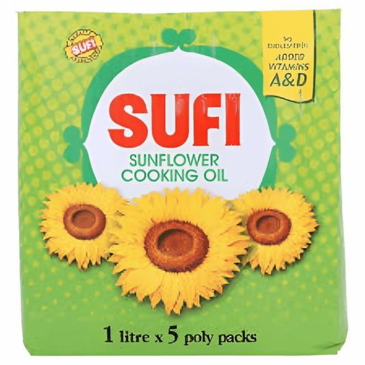 Sufi Sun Flower Cooking Oil 5 x 1 Litre Poly Pack