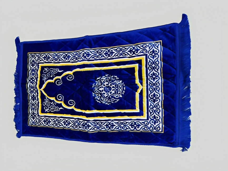 Premium Prayer Mat |Blue Velvet Foam Print Embossed Jai Namaz | Prayer Rug