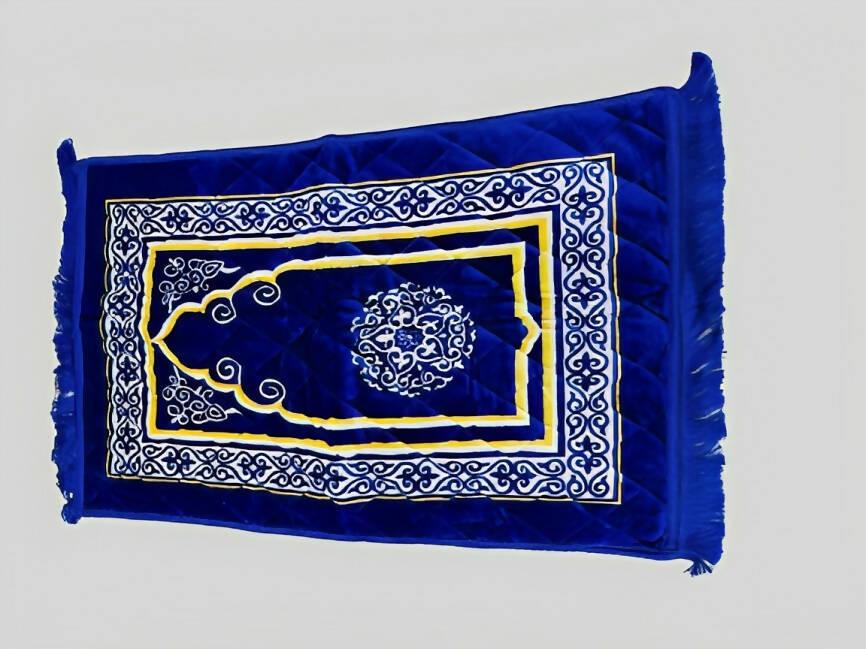 Premium Prayer Mat |Blue Velvet Foam Print Embossed Jai Namaz | Prayer Rug - ValueBox