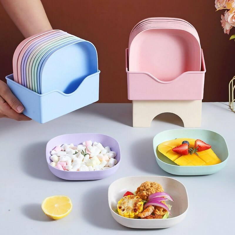 10Pcs Multi-function Spit Bone Plate Set Dish Household Food Grade Plastic Spit Bone Dish Round Plate Square Set Dining Table Garbage Plates Small Plates Snakes Plate for Snacks