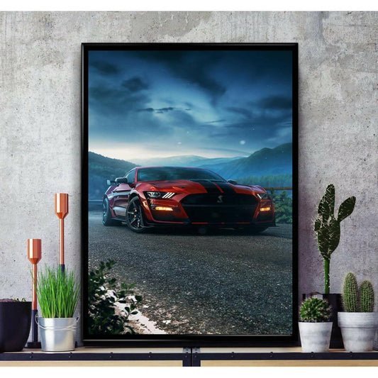 Ford Mustang Gaming Car Poster Wall Hanging Glass Photo Frame in Premium Glossy Photo Paper A4 8x12” size for Home Decor and Decoration Accessories